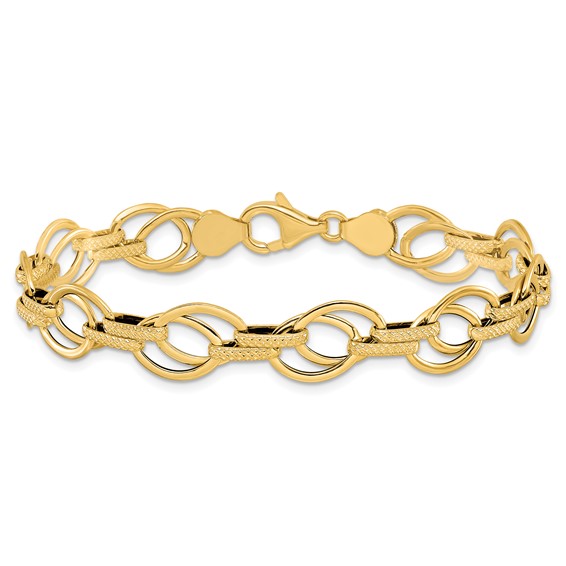 Leslie's 14K Polished and Textured Fancy Link Bracelet