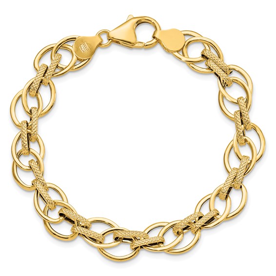 Leslie's 14K Polished and Textured Fancy Link Bracelet