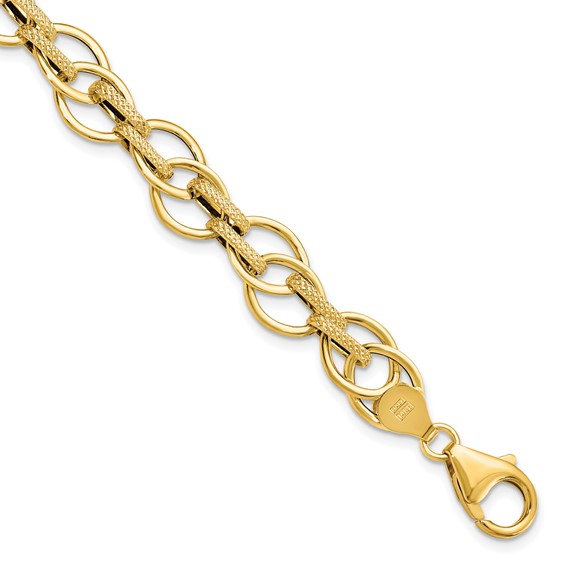 Leslie's 14K Polished and Textured Fancy Link Bracelet