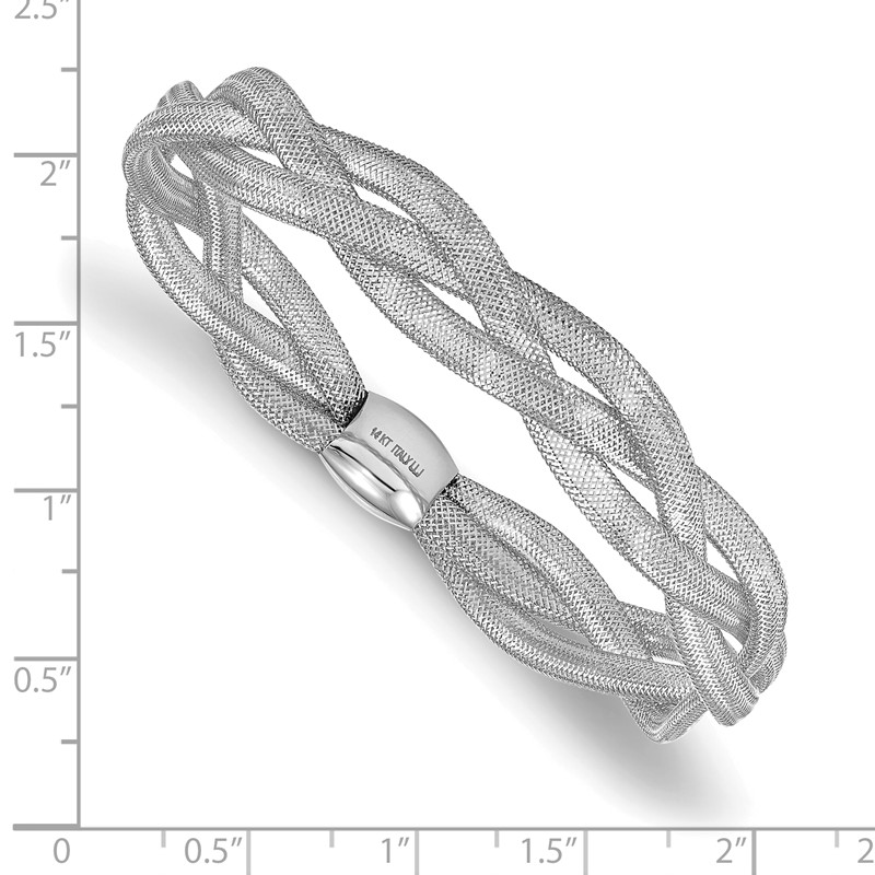 14K w/White Rhodium Plating Fancy Stretch Bangle Bracelet