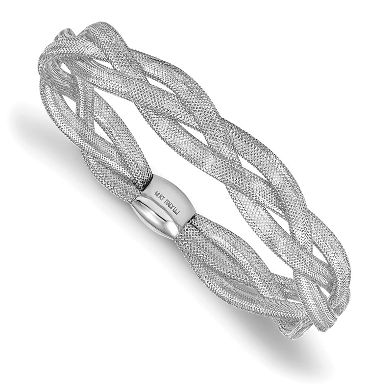 14K w/White Rhodium Plating Fancy Stretch Bangle Bracelet
