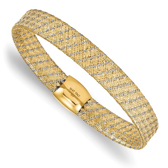 Leslie's 14K w/Rhodium Polished Mesh Stretch Bracelet