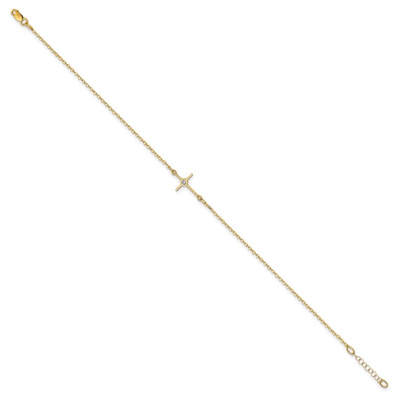 Leslie's 14K Polished CZ Cross Anklet