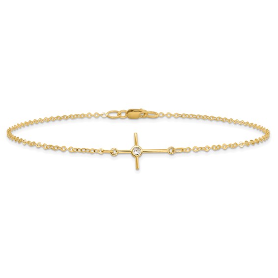 Leslie's 14K Polished CZ Cross Anklet