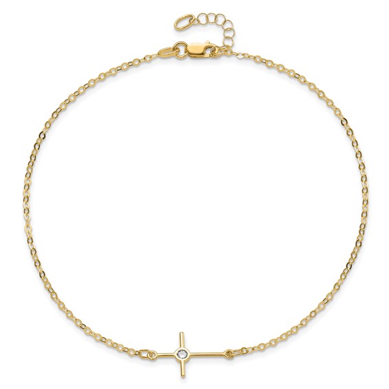 Leslie's 14K Polished CZ Cross Anklet