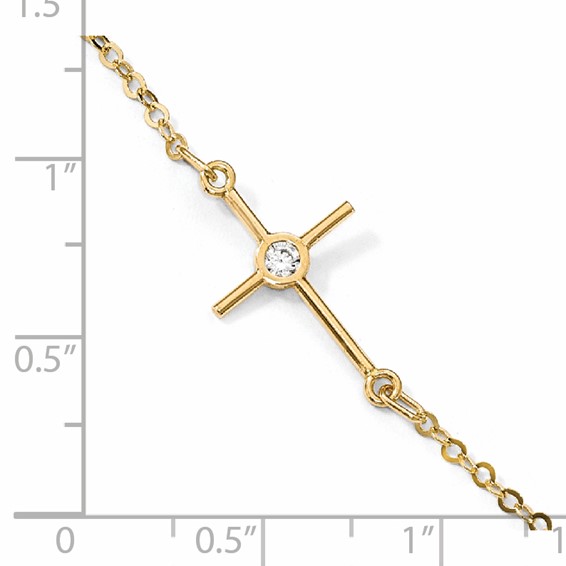 Leslie's 14K Polished CZ Cross Anklet