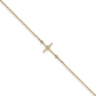 Leslie's 14K Polished CZ Cross Anklet