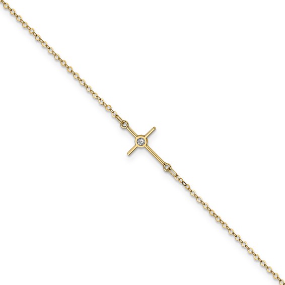 Leslie's 14K Polished CZ Cross Anklet