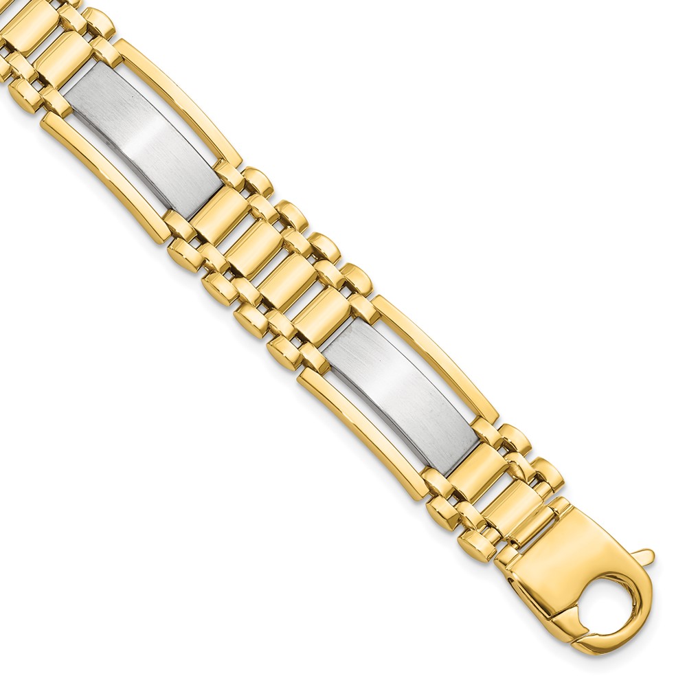 14k 14kt Two-tone Polished and Satin Men's Bracelet 8.5 inch Lobster X 12.5 mm 14k 14kt Two-tone Polished and Satin Men's Bracelet 8.5 inch Lobster X 12.5 mm