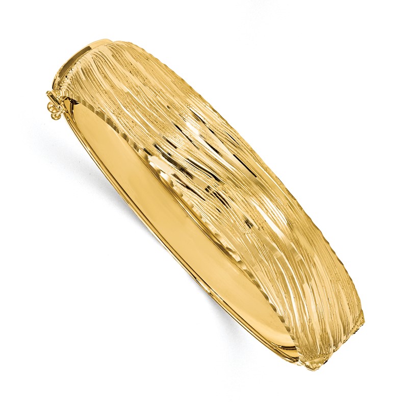 14K Polished and Textured Hinged Bangle
