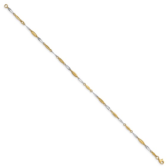 Leslie's 14K Two-tone Polished Fancy 9 inch Plus 1 inch Extender - Total 10 inch Anklet