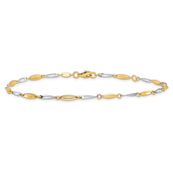 Leslie's 14K Two-tone Polished Fancy 9 inch Plus 1 inch Extender - Total 10 inch Anklet