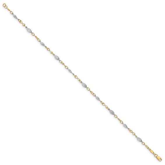 Leslie's 14K Two-tone Fancy Link 9 inch Plus 1 inch Extender - Total 10 inch Anklet