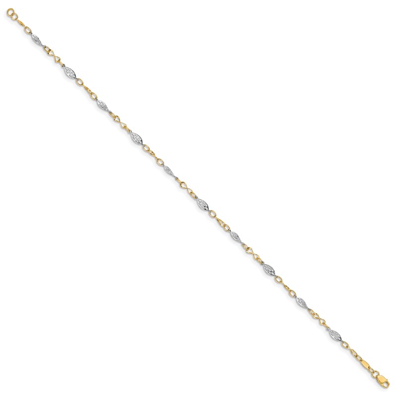 14K Two-tone Polished with 1in ext. Anklet