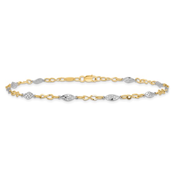 Leslie's 14K Two-tone Fancy Link 9 inch Plus 1 inch Extender - Total 10 inch Anklet