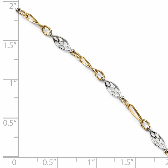 Leslie's 14K Two-tone Fancy Link 9 inch Plus 1 inch Extender - Total 10 inch Anklet