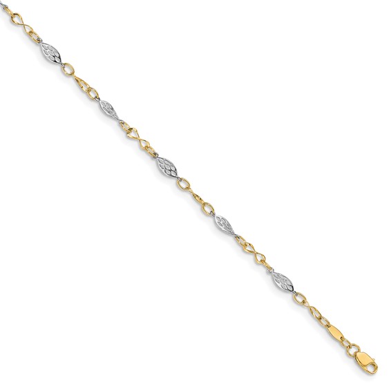 Leslie's 14K Two-tone Fancy Link 9 inch Plus 1 inch Extender - Total 10 inch Anklet