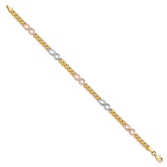 Leslie's 14K Tri-color Polished and Textured Infinity Fancy Bracelet