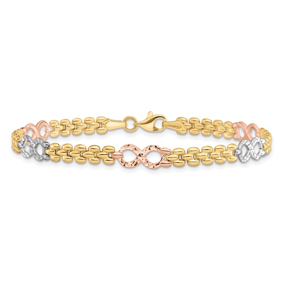 Leslie's 14K Tri-color Polished and Textured Infinity Fancy Bracelet