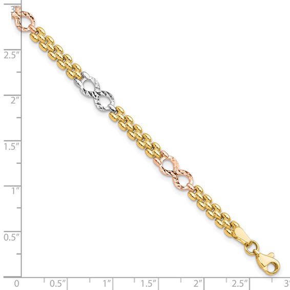 Leslie's 14K Tri-color Polished and Textured Infinity Fancy Bracelet