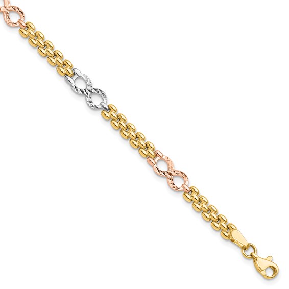 Leslie's 14K Tri-color Polished and Textured Infinity Fancy Bracelet