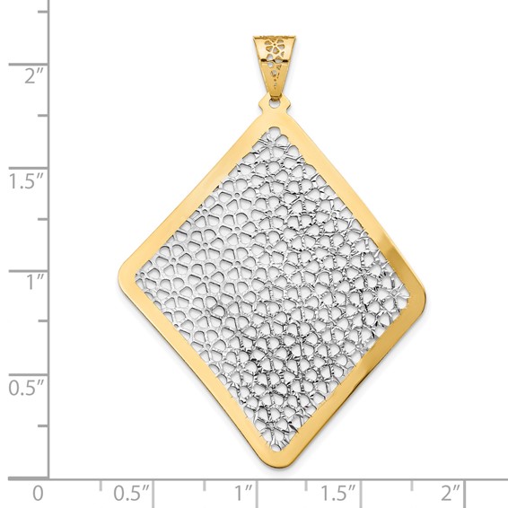 Leslie's 14K w/Rhodium Polished Floral Cut-out Pendant