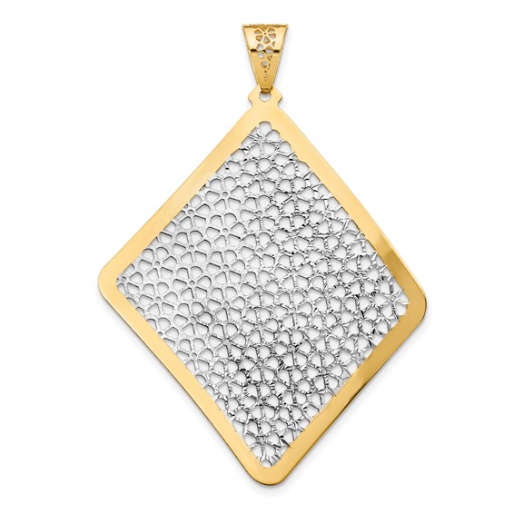 Leslie's 14K w/Rhodium Polished Floral Cut-out Pendant