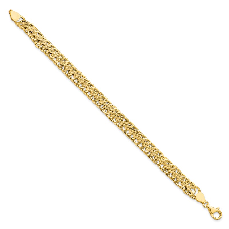 14K Polished and Textured Fancy Link Bracelet
