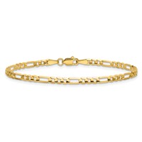 14K 3mm Yellow Gold Concave Open Figaro Bracelet with Lobster Clasp - 7in view 3