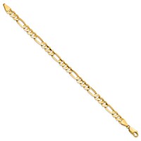 14K 5.5mm Yellow Gold Concave Open Figaro Bracelet with Lobster Clasp - 7in view 2