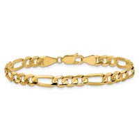 14K 5.5mm Yellow Gold Concave Open Figaro Bracelet with Lobster Clasp - 7in view 4