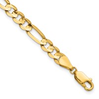 14K 5.5mm Yellow Gold Concave Open Figaro Bracelet with Lobster Clasp - 7in view 1