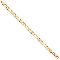 14K 6mm Yellow Gold Concave Open Figaro Bracelet with Lobster Clasp, 7" view 2