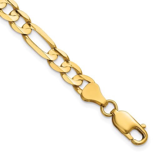 14K 6mm Yellow Gold Concave Open Figaro Bracelet with Lobster Clasp, 7"