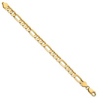 14K 6.75mm Yellow Gold Concave Open Figaro Bracelet with Lobster Clasp, 7" view 2