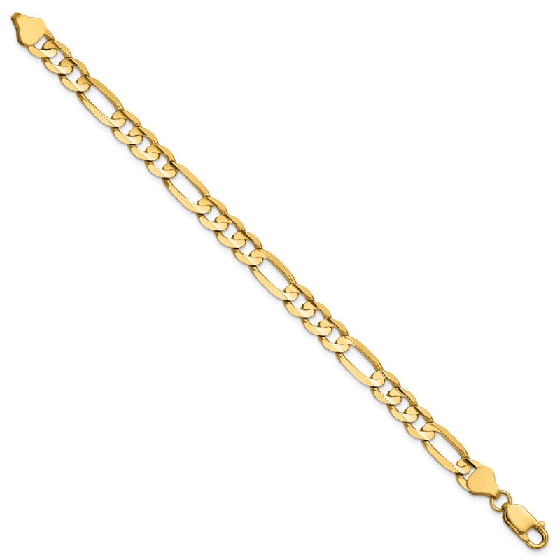 14K 8 inch 6.75mm Concave Open Figaro with Lobster Clasp Bracelet