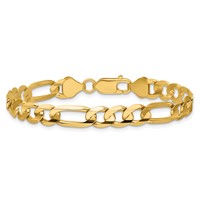 14K 6.75mm Yellow Gold Concave Open Figaro Bracelet with Lobster Clasp, 7" view 4