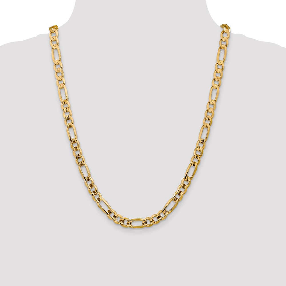 14K 24 inch 7.5mm Concave Open Figaro with Lobster Clasp Chain (LFG200-24)