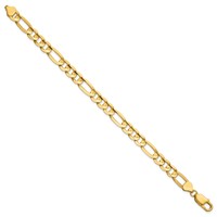 14K 7.5mm Yellow Gold Concave Open Figaro Bracelet with Lobster Clasp, 8" view 2