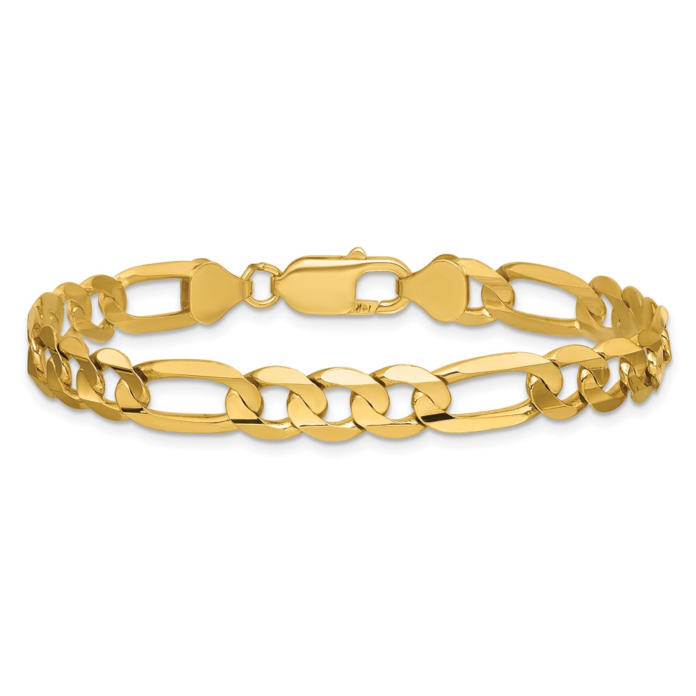 14K 8 inch 7.5mm Concave Open Figaro with Lobster Clasp Bracelet (LFG200-8)