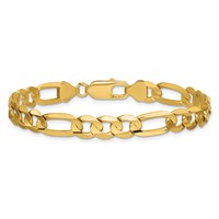 14K 7.5mm Yellow Gold Concave Open Figaro Bracelet with Lobster Clasp, 8" view 3