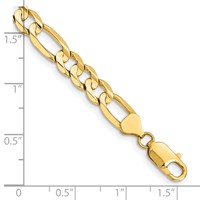 14K 7.5mm Yellow Gold Concave Open Figaro Bracelet with Lobster Clasp, 8" view 4