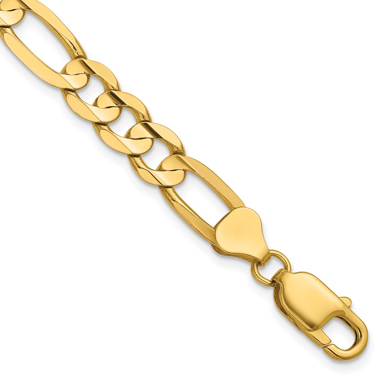 14K 9 inch 7.5mm Concave Open Figaro with Lobster Clasp Chain