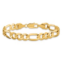 14K 8.75mm Yellow Gold Concave Open Figaro Bracelet with Lobster Clasp, 8" view 2