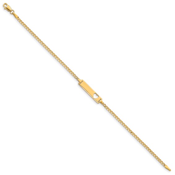 14k Polished Solid Chain/Solid Plate Curb Link Cut-out Heart 20x5mm Plate 8 inch ID Bracelet