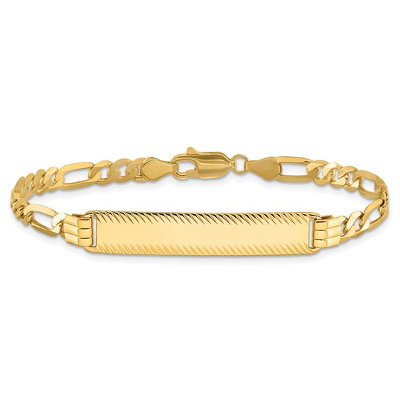 14k Polished Solid Chain/Solid Plate Figaro Link Diamond-cut 32.5x6.5mm Plate 8 inch ID Bracelet