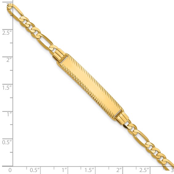 14k Polished Solid Chain/Solid Plate Figaro Link Diamond-cut 32.5x6.5mm Plate 8 inch ID Bracelet