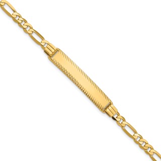 14k Polished Solid Chain/Solid Plate Figaro Link Diamond-cut 32.5x6.5mm Plate 7 inch ID Bracelet
