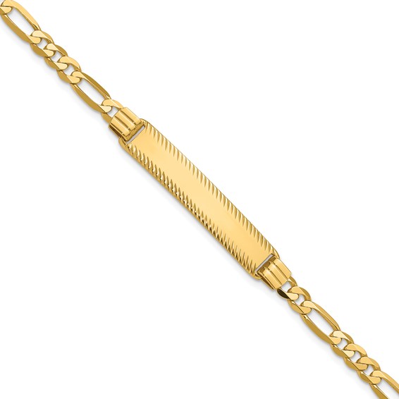 14k Polished Solid Chain/Solid Plate Figaro Link Diamond-cut 32.5x6.5mm Plate 8 inch ID Bracelet