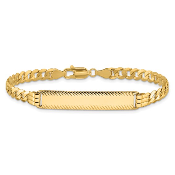 14k Polished Solid Chain/Solid Plate Curb Link Diamond-cut 34x7mm Plate 8 inch ID Bracelet